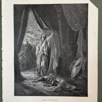 Jahel und Shisara. Original Holzstich von Gustave Doré aus dem Jahr 1875.