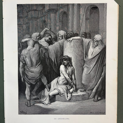 De geeseling. Originele houtgravure van Gustave Doré uit 1875.