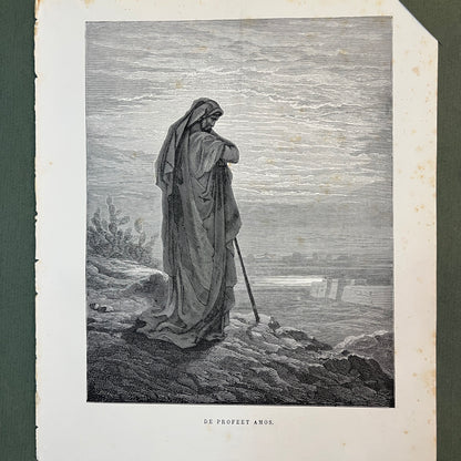 De profeet Amos. Originele houtgravure van Gustave Doré uit 1875.