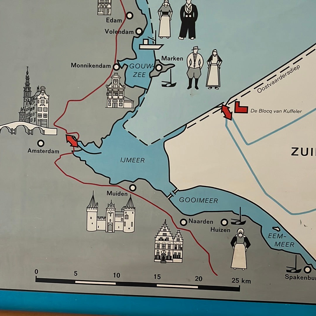 Vintage school map Land out of water IJsselmeerpolders 1967