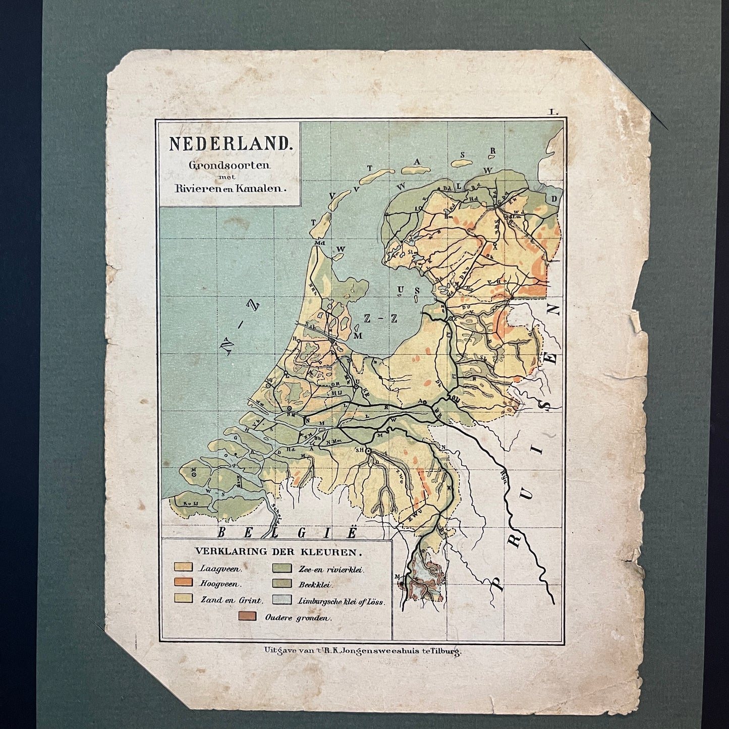 Antieke kaart Nederland. Grondsoorten met Rivieren en Kanalen uit 1923