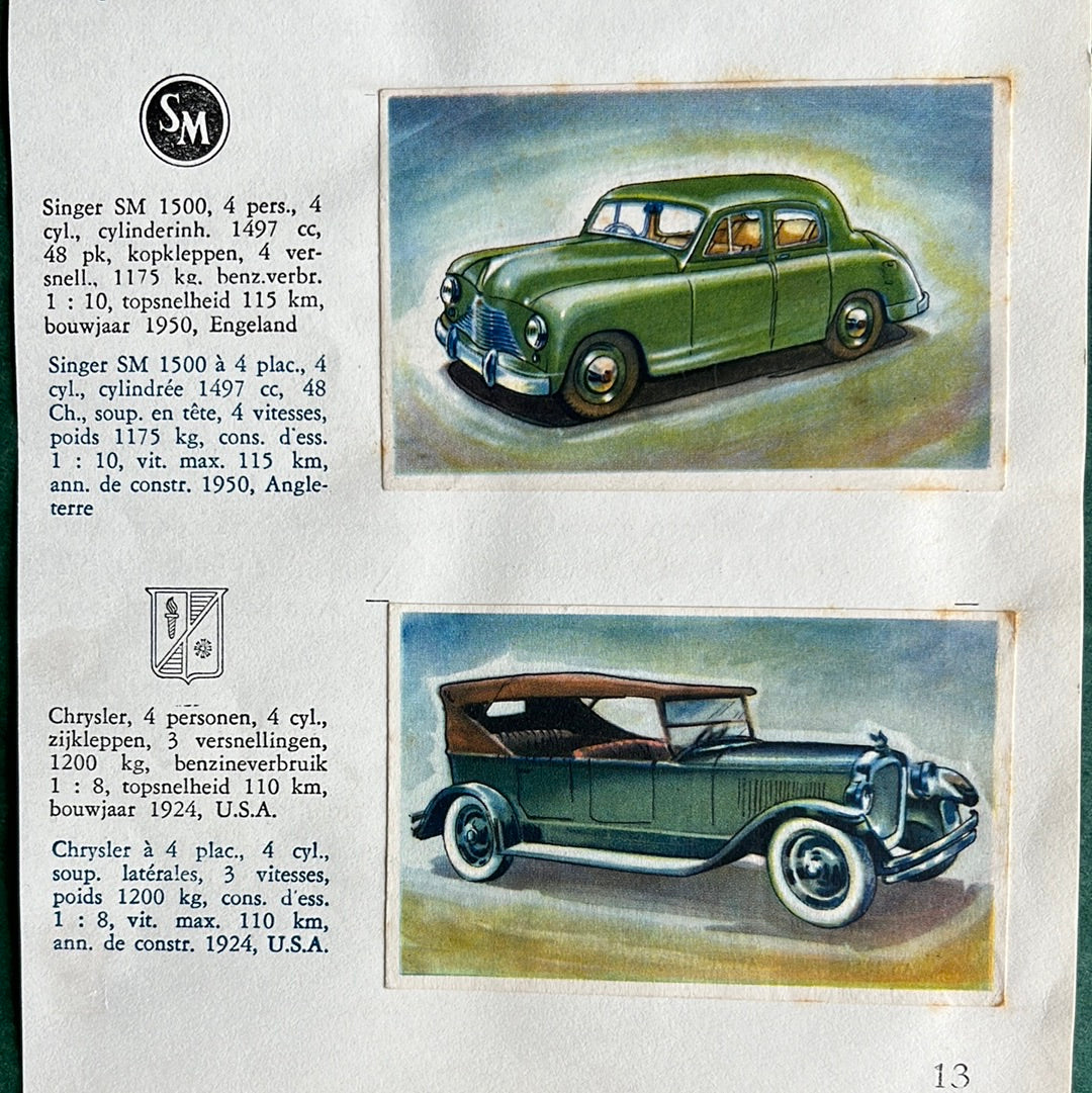 4 Autoplaatjes: Nash, Tatraplan, Singer, Chrysler