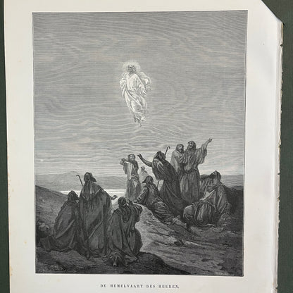 De hemelvaart des Heeren. Originele houtgravure van Gustave Doré uit 1875.