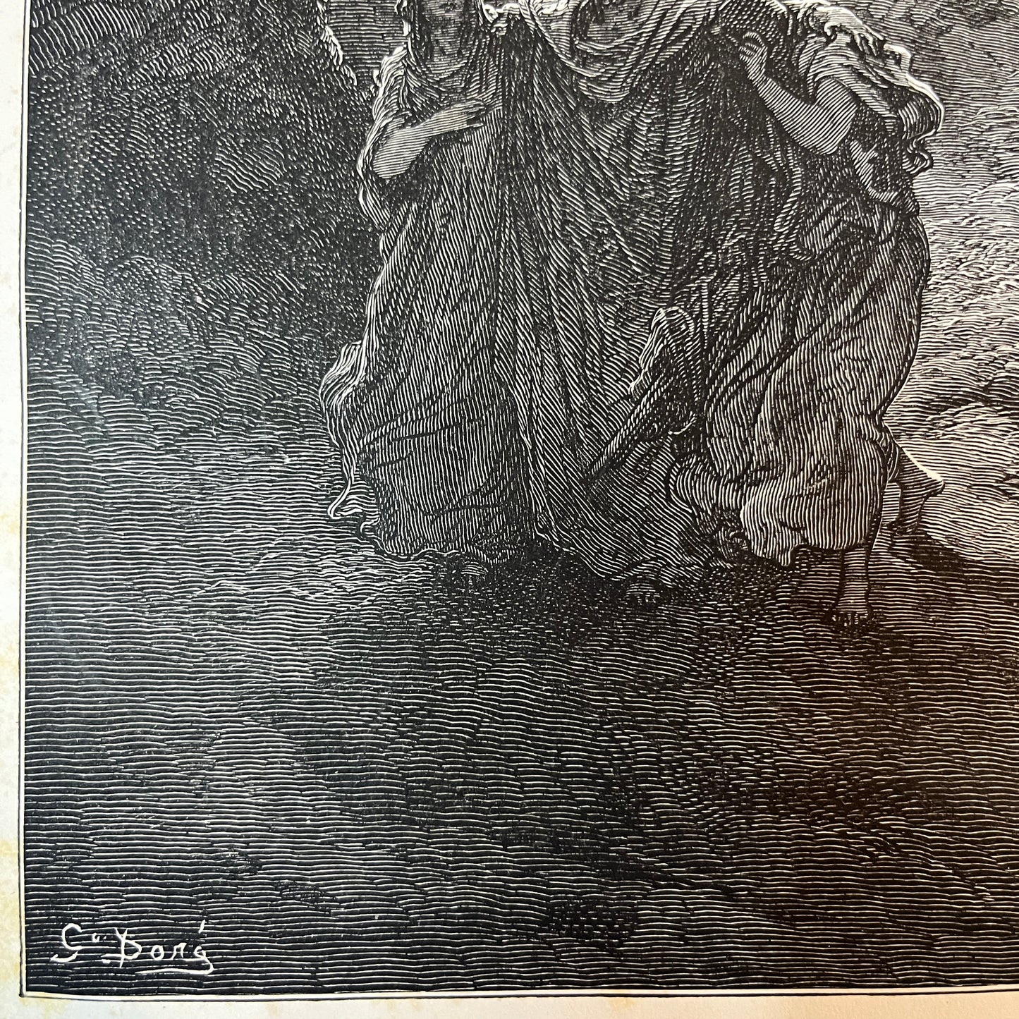 Lot's Flight. Original wood engraving by Gustave Doré from 1875.