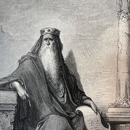 Solomon. Original wood engraving by Gustave Doré from 1875.