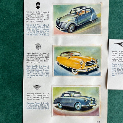 4 Autoplaatjes: Jensen, Citroën, Nash, Hanomag