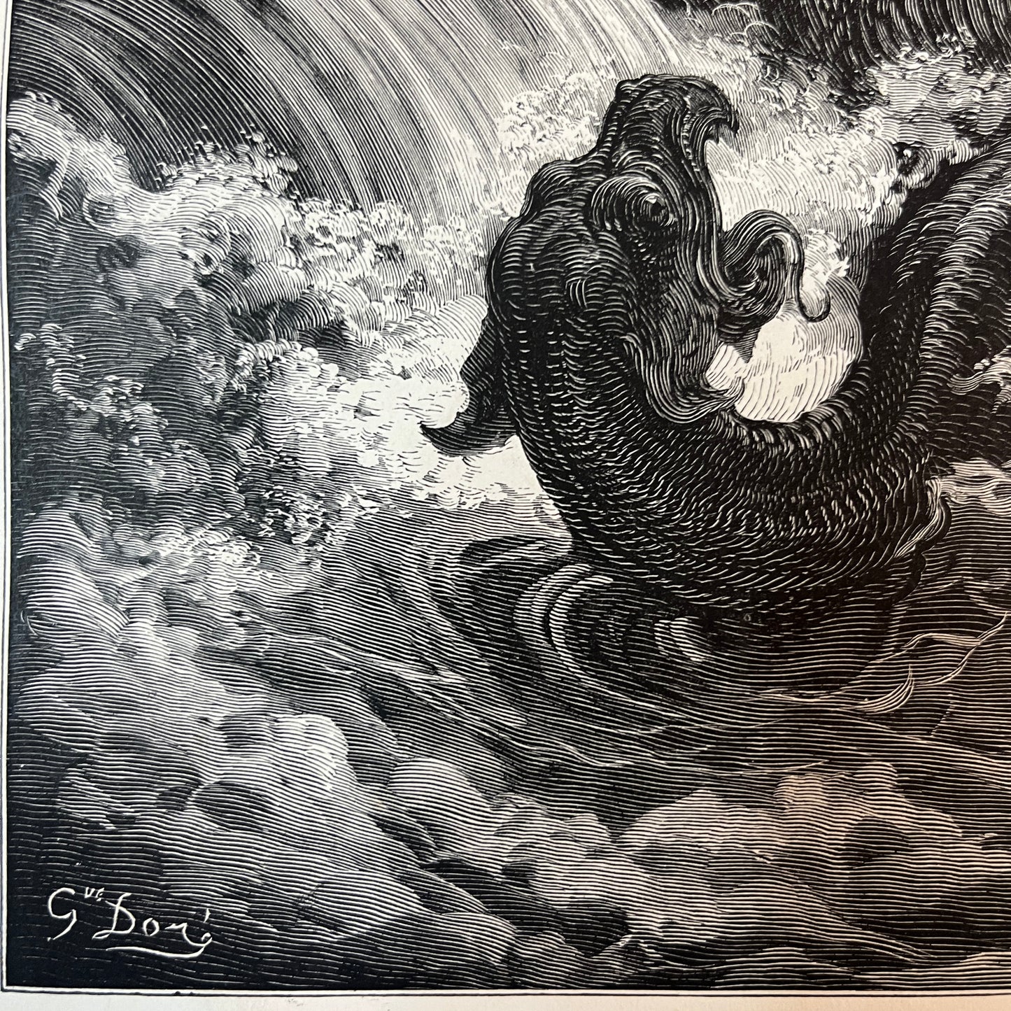 God doet den Leviathan omkomen. Originele houtgravure van Gustave Doré uit 1875.