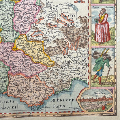 Antike Landkarte Frankreich/Gallia 17. Jahrhundert