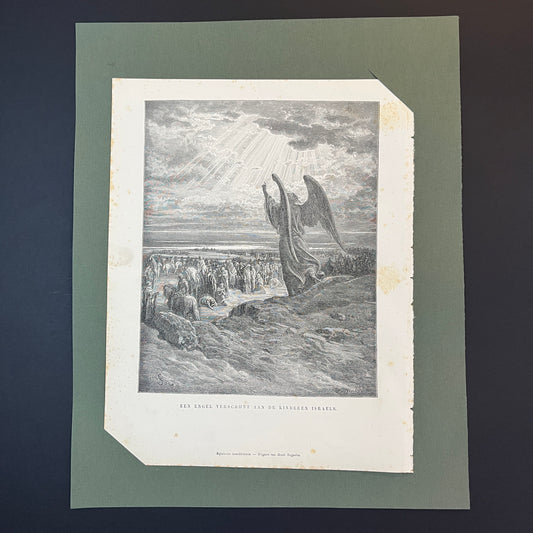 Een engel verschijnt aan de kinderen Israels. Originele houtgravure van Gustave Doré uit 1875.