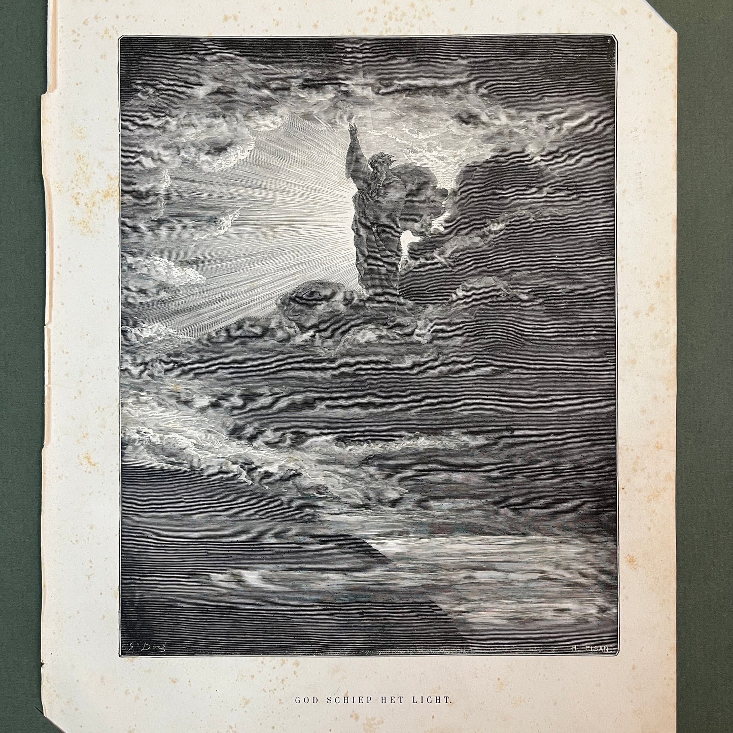 God schiep het licht. Originele houtgravure van Gustave Doré uit 1875.