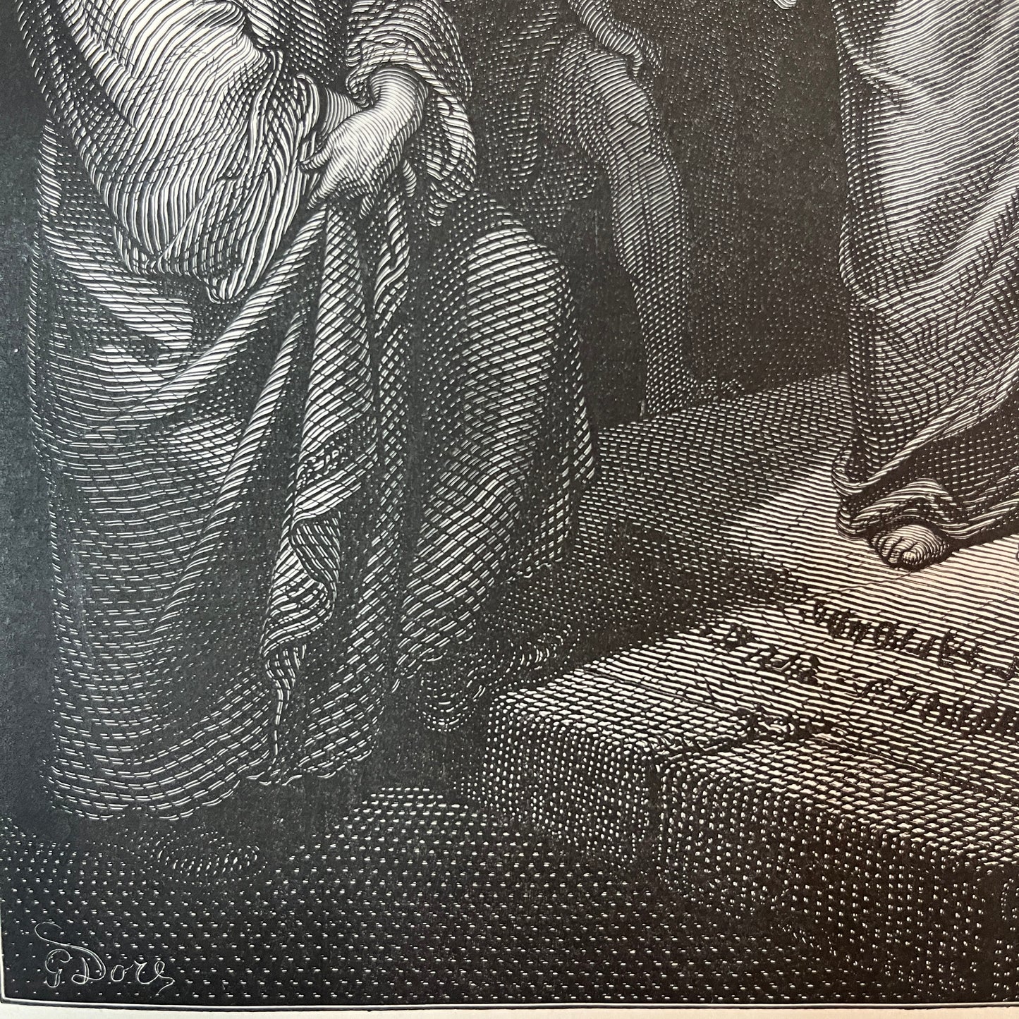 Jesus und die Ehebrecherin. Original Holzstich von Gustave Doré aus dem Jahr 1875.