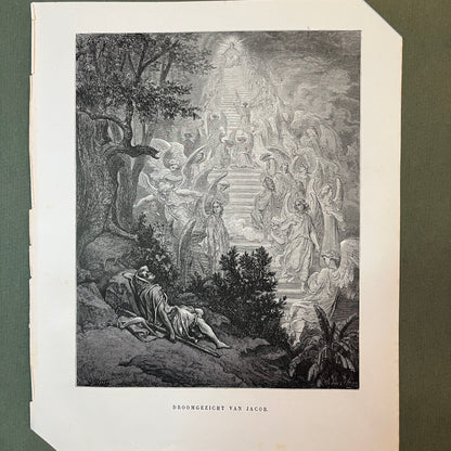 Droomgezicht van Jacob. Originele houtgravure van Gustave Doré uit 1875.