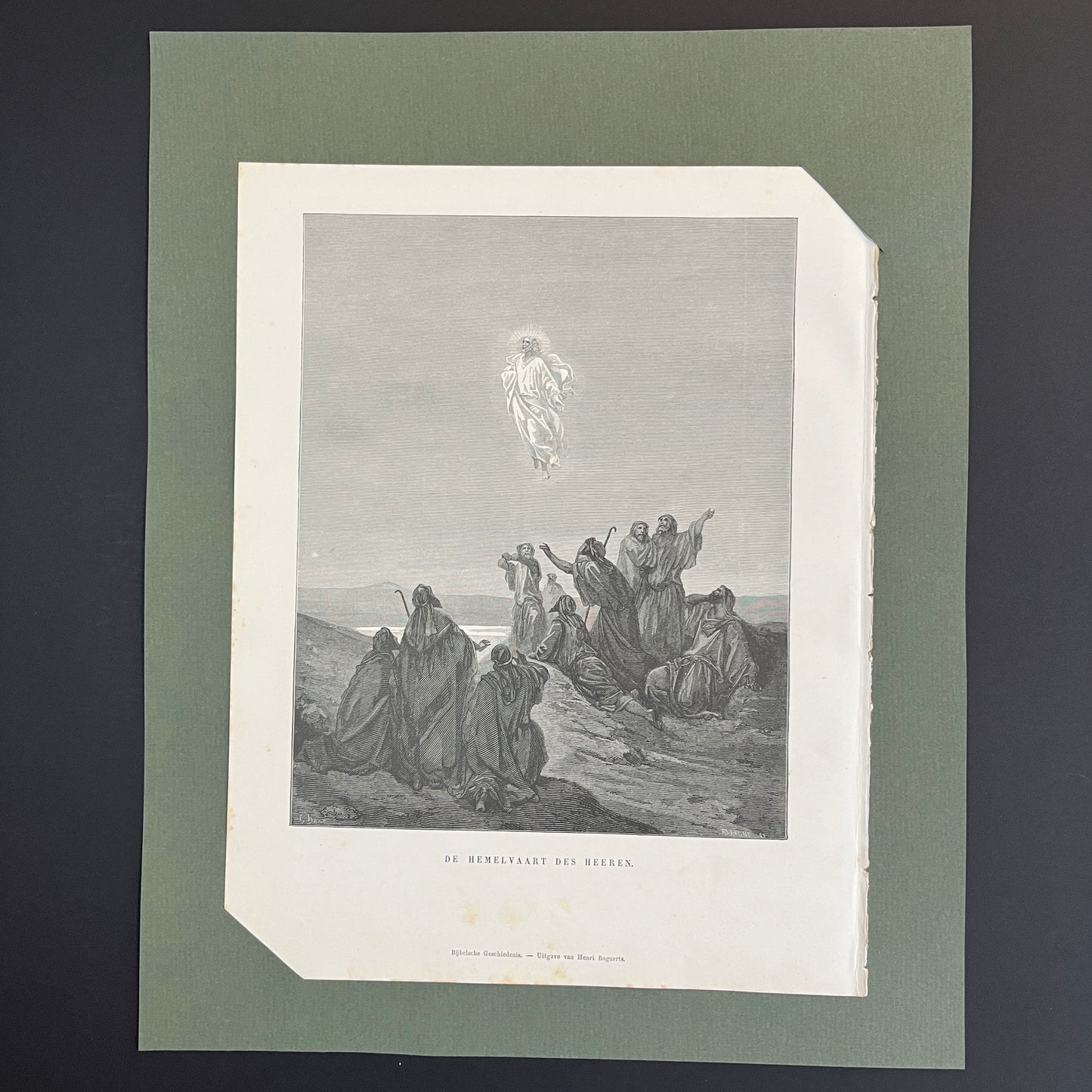 De hemelvaart des Heeren. Originele houtgravure van Gustave Doré uit 1875.