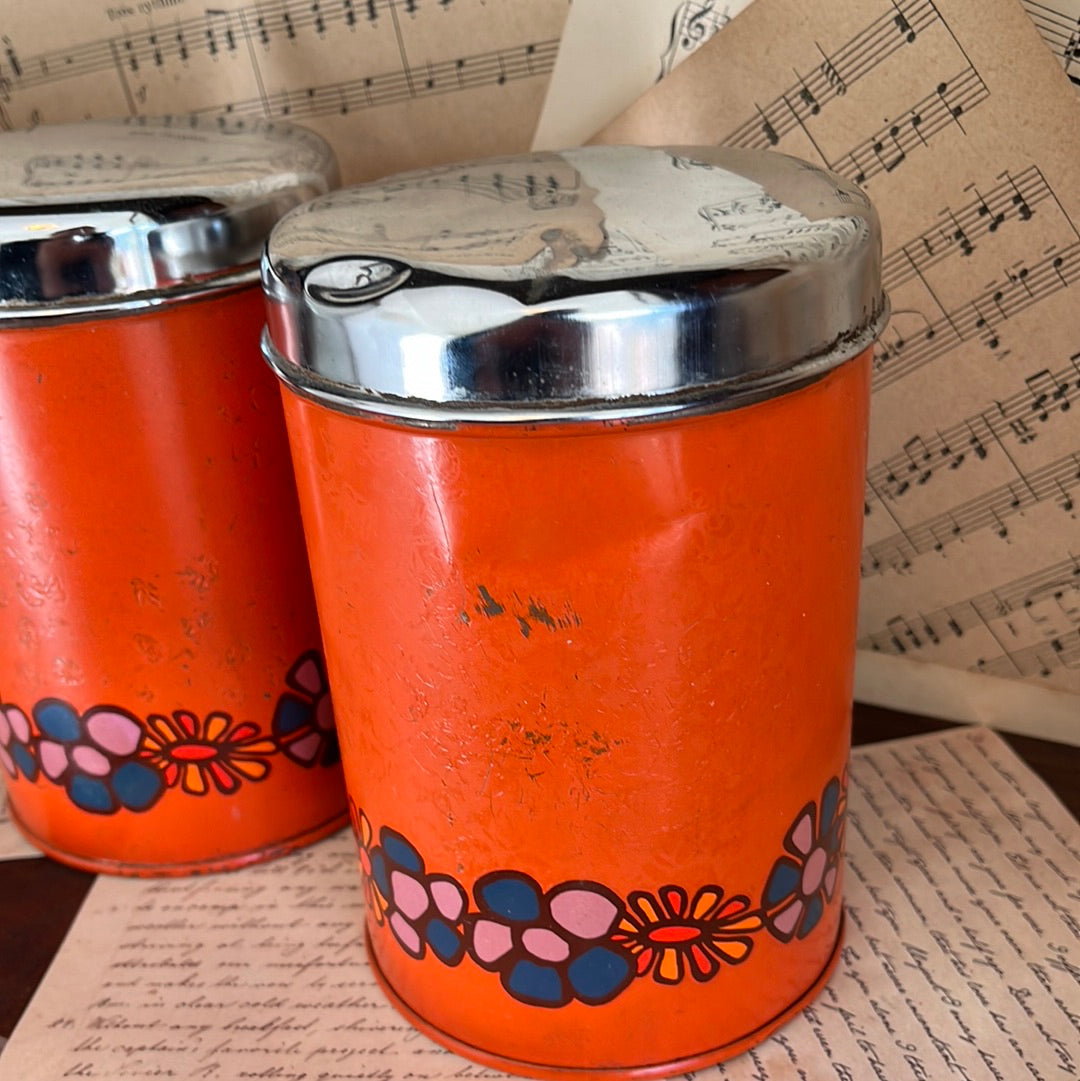 Set of vintage orange tins