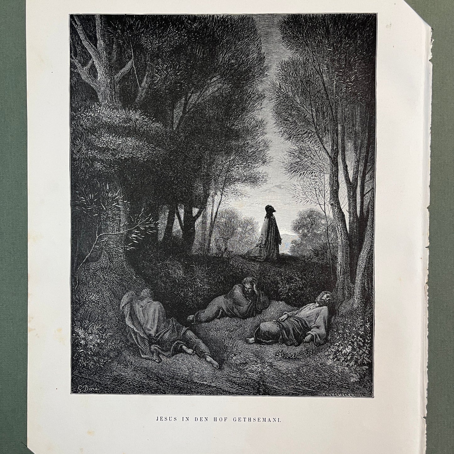 Jesus in den hof Gethsemani. Originele houtgravure van Gustave Doré uit 1875.