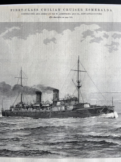 First-class Chilian cruiser Esmeralda prent uit The Engineer uit 1897