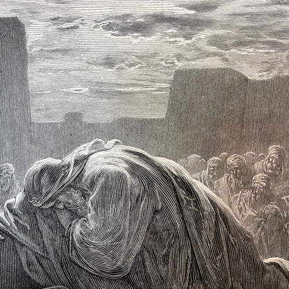 Esdras in het gebed. Originele houtgravure van Gustave Doré uit 1875.