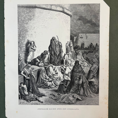 Jeruzalem rouwt over zijn ondergang. Originele houtgravure van Gustave Doré uit 1875.