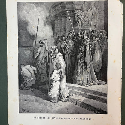 Die Mutter der sieben Machabeeuw-Brüder. Original Holzstich von Gustave Doré aus dem Jahr 1875.