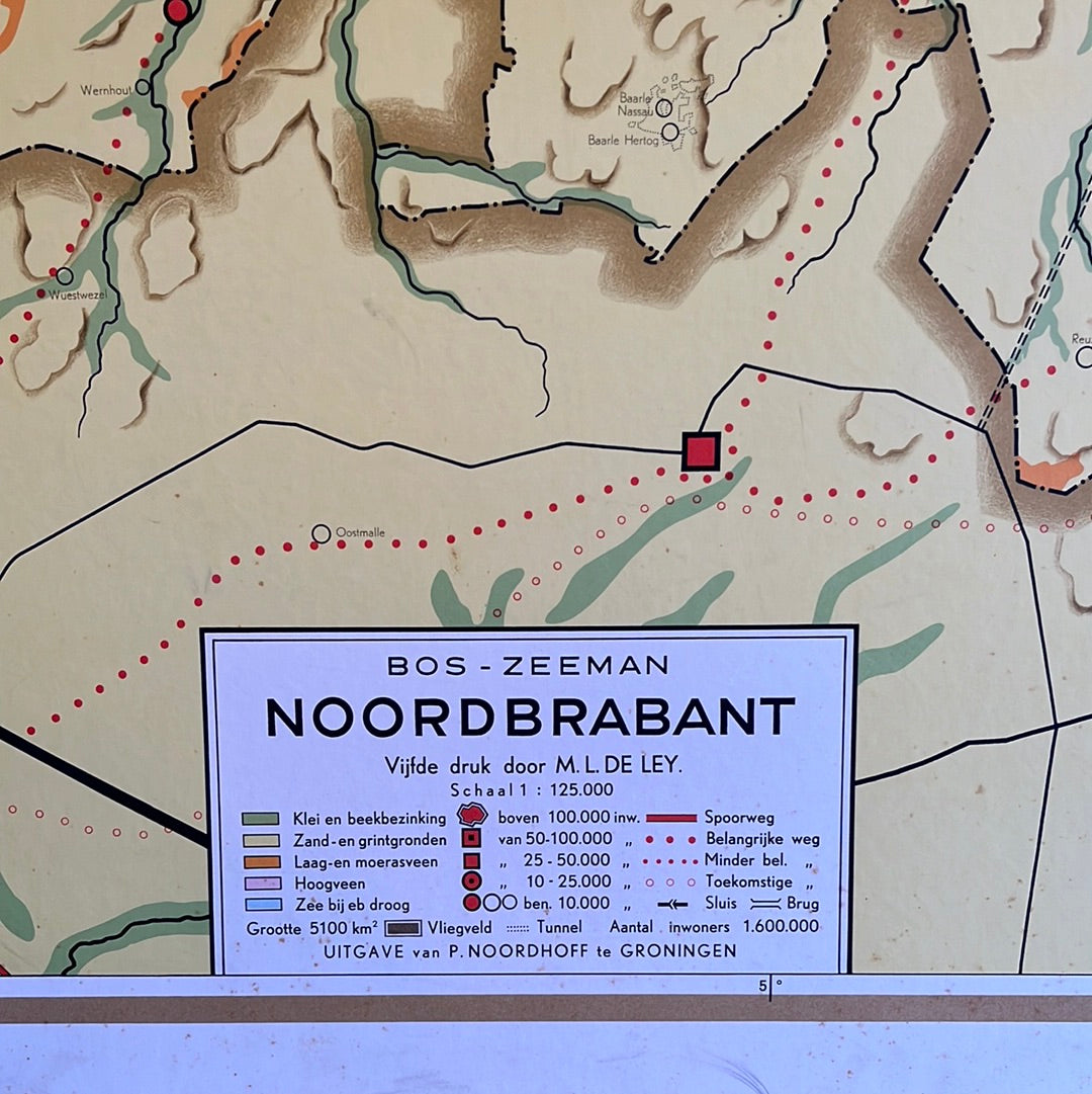 Vintage schoolplaat Noord-Brabant. Noordhoff jaren ‘50.