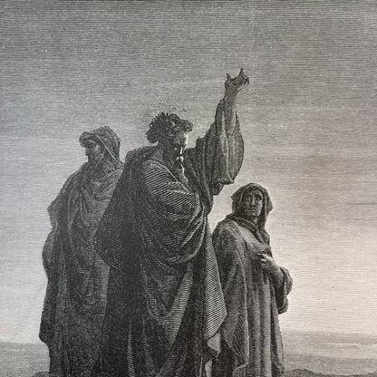 The apostles preaching the gospel. Original wood engraving by Gustave Doré from 1875.