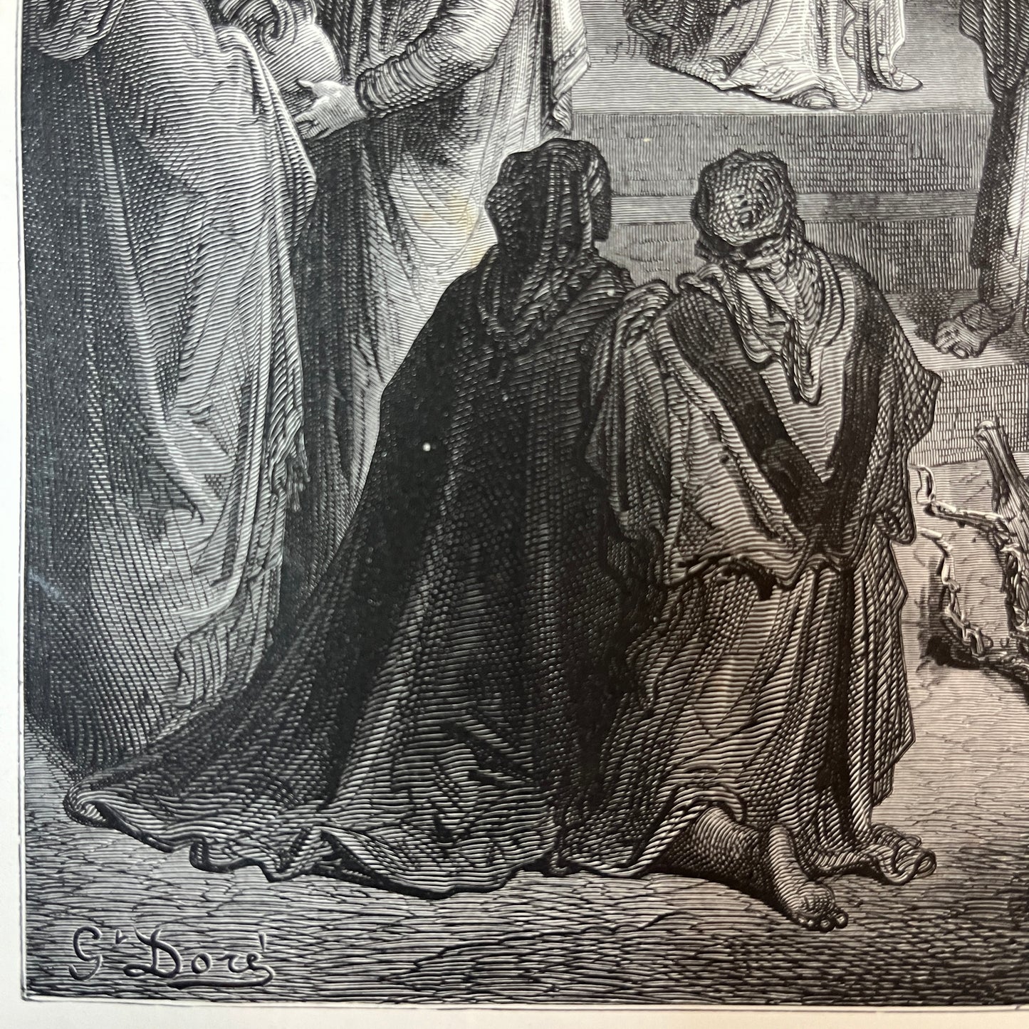 Cyrus returns the temple vessels. Original wood engraving by Gustave Doré from 1875.