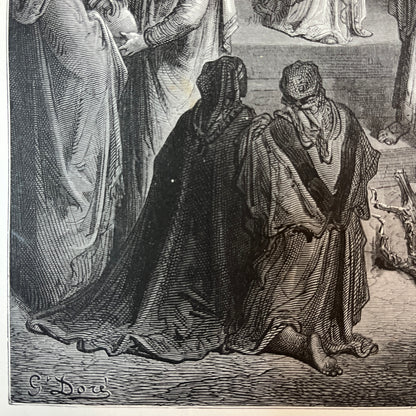 Cyrus returns the temple vessels. Original wood engraving by Gustave Doré from 1875.