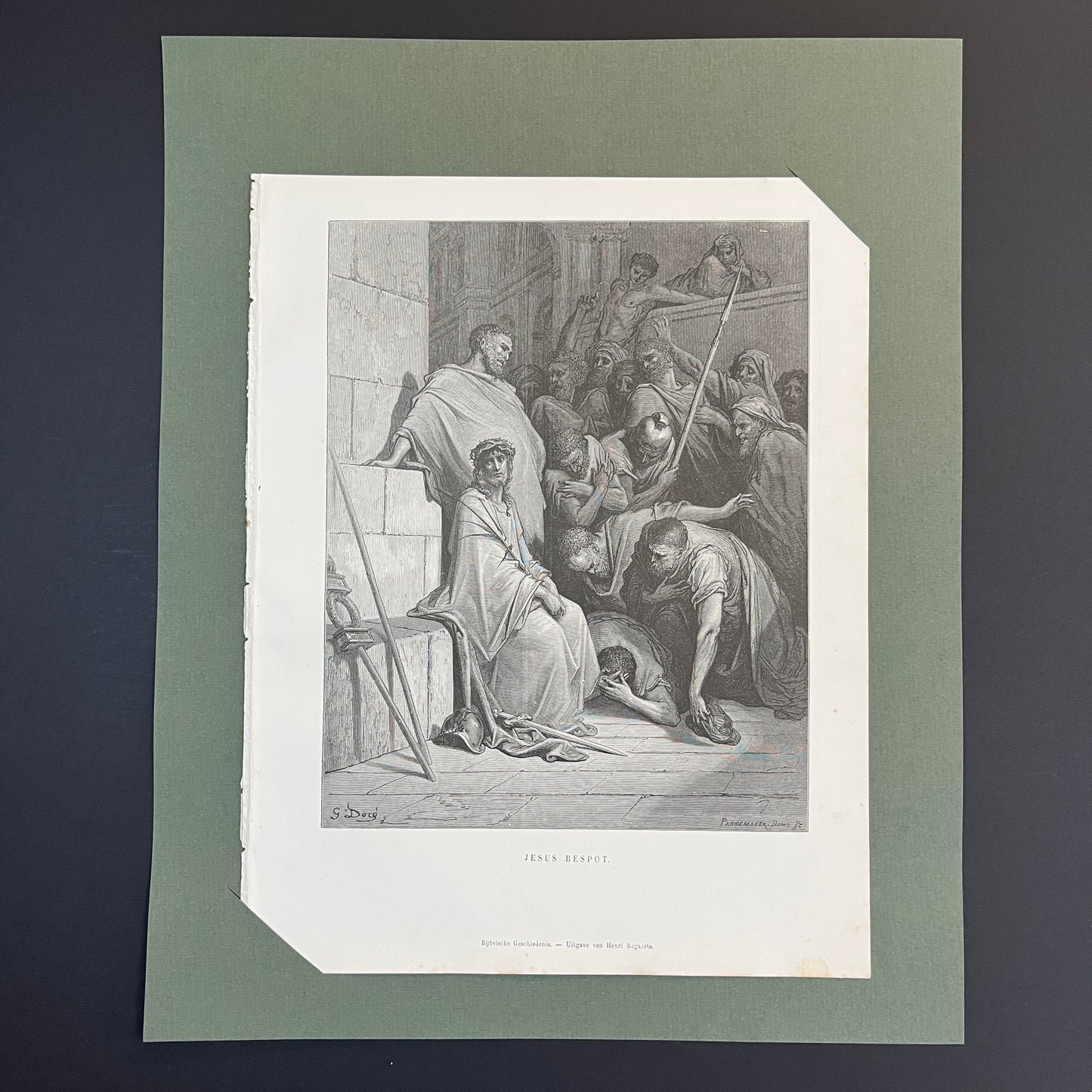 Jesus spottete. Original Holzstich von Gustave Doré aus dem Jahr 1875.