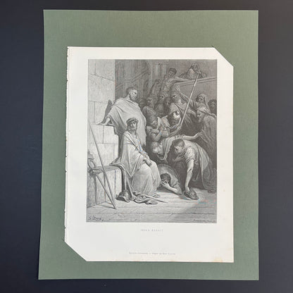 Jesus Mocked. Original wood engraving by Gustave Doré from 1875.