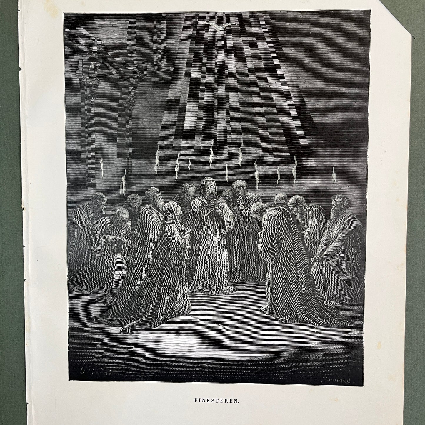 Pfingsten. Original Holzstich von Gustave Doré aus dem Jahr 1875.