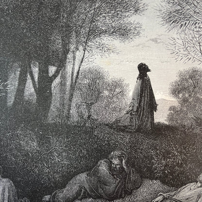 Jesus in den hof Gethsemani. Originele houtgravure van Gustave Doré uit 1875.