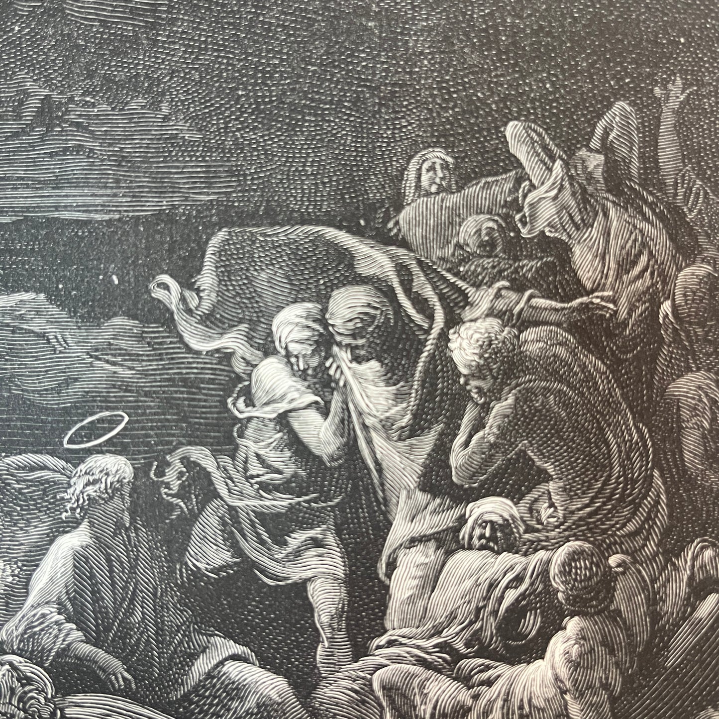 Jesus stilt den storm. Originele houtgravure van Gustave Doré uit 1875.