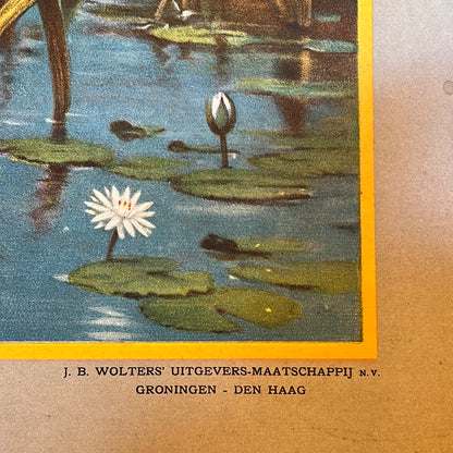 Vintage schoolplaat Nijlpaard van M.A. Koekkoek In het gebied van den Boven Nijl