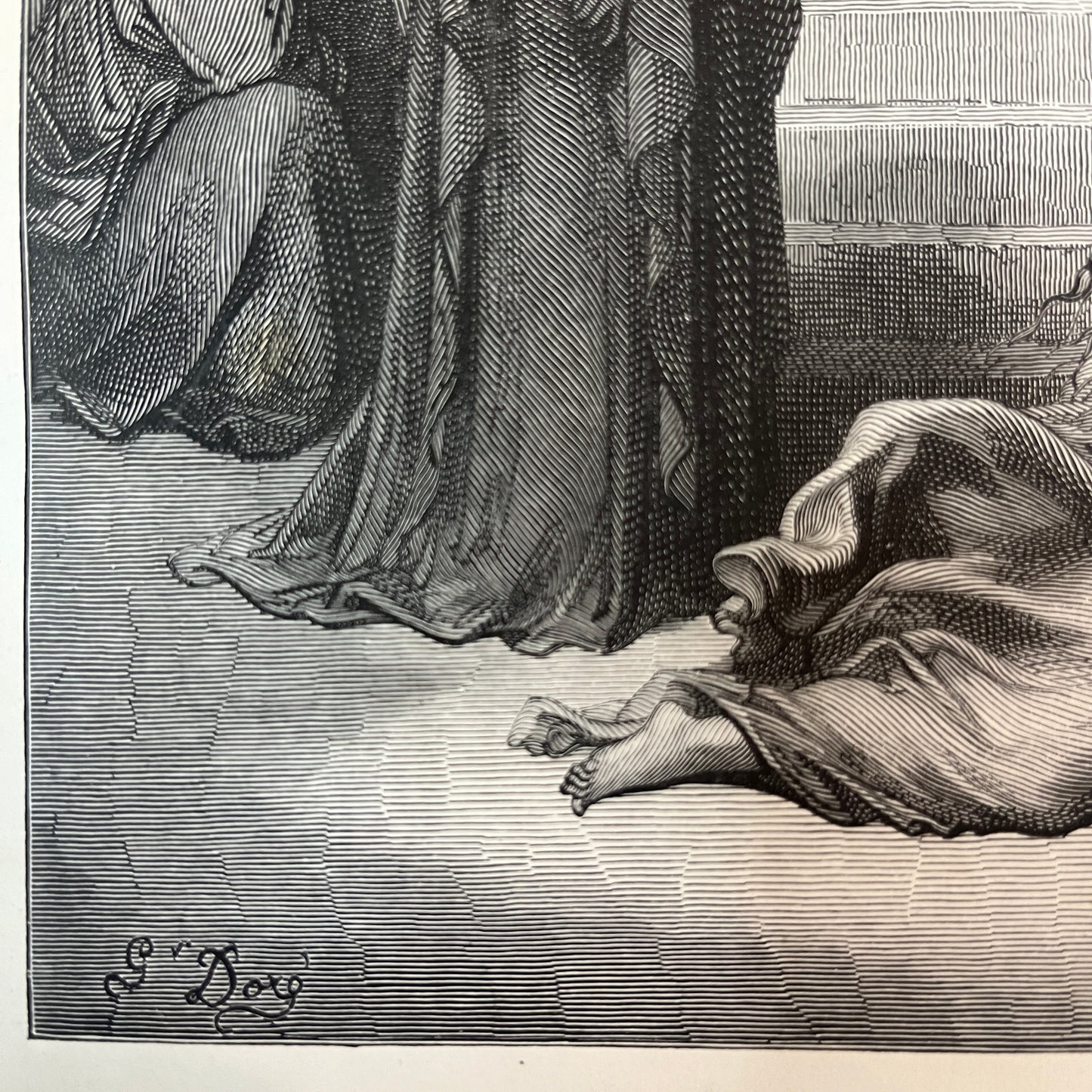 Solomon's first law. Original wood engraving by Gustave Doré from 1875.