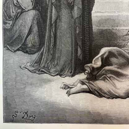 Salomo's eerste recht. Originele houtgravure van Gustave Doré uit 1875.