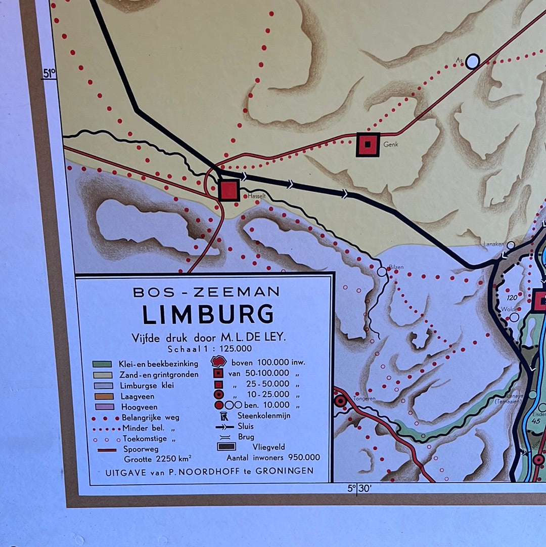 Vintage schoolplaat Limburg. Noordhoff jaren ‘50.
