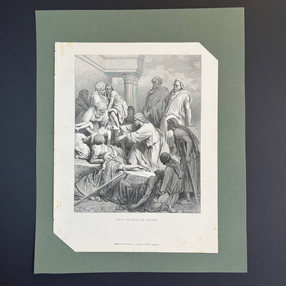 Jesus geneest de zieken. Originele houtgravure van Gustave Doré uit 1875.