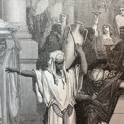 Lazarus en de rijke vrek. Originele houtgravure van Gustave Doré uit 1875.