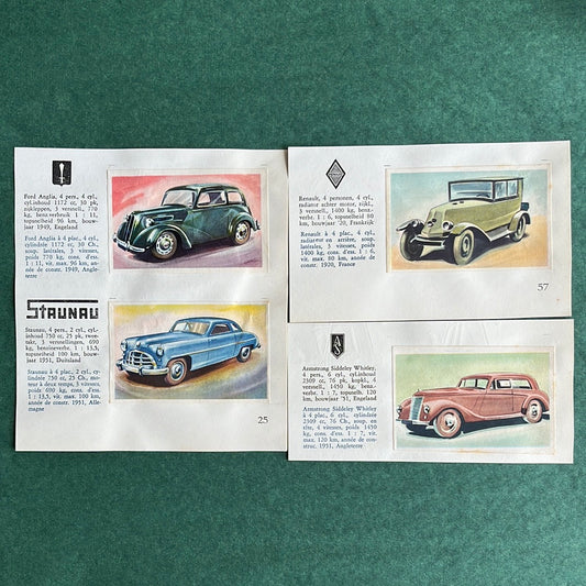 4 Autobilder: Ford, Staunau, Renault, Armstrong