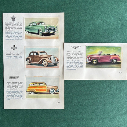 4 Autoplaatjes: Hillman, Packard, Hupmobiel, Mercury