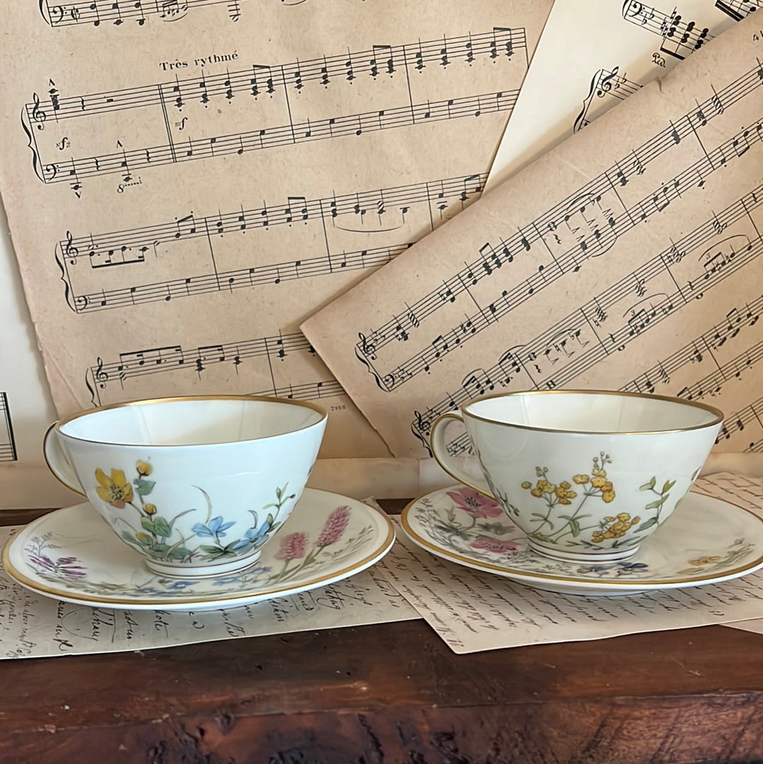 Twee koffie of thee kop en schotels Bavaria bloemen