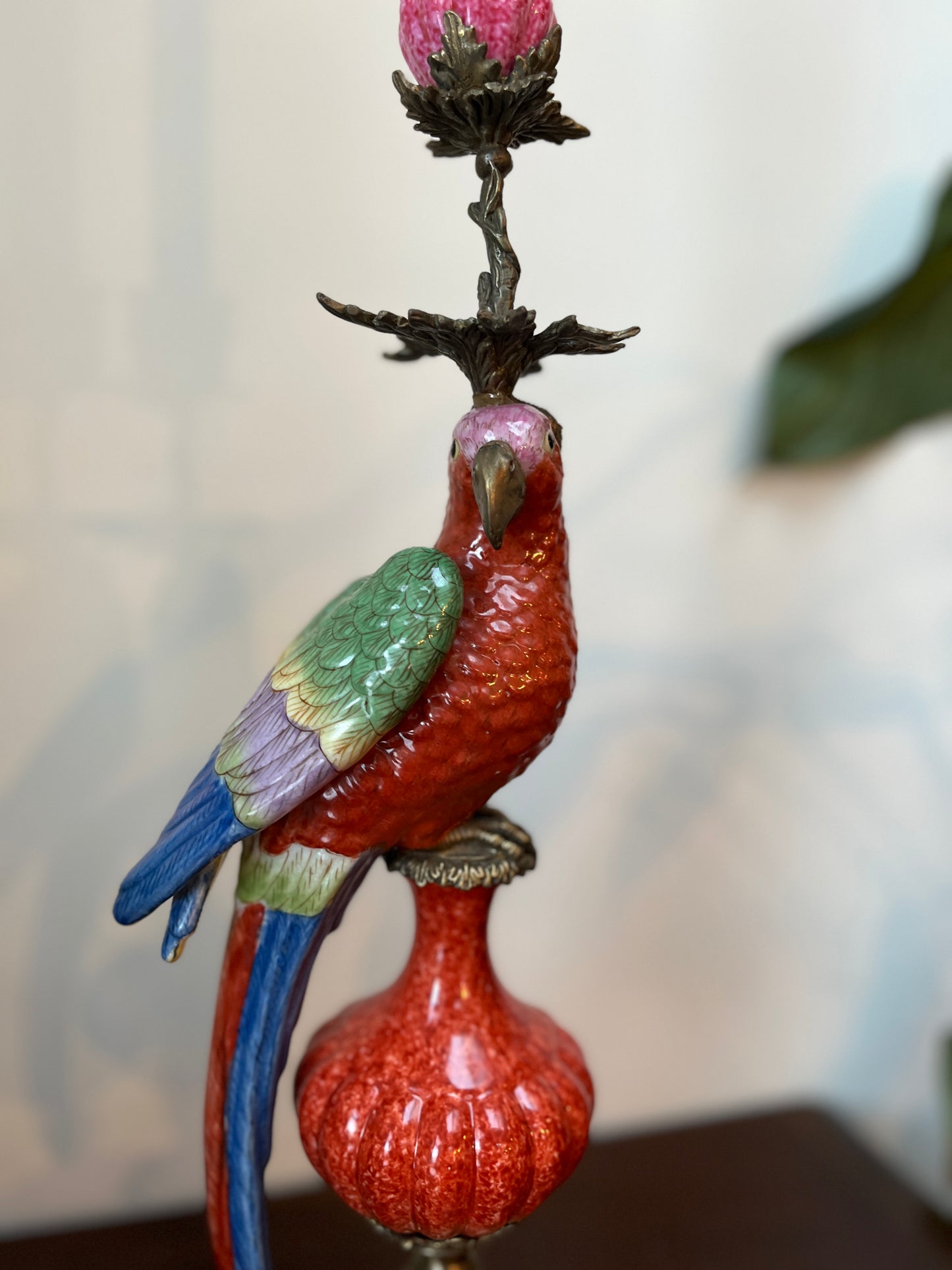 Candlestick parrot porcelain and bronze
