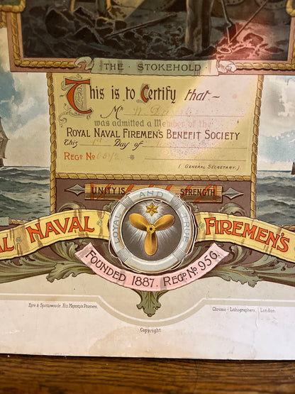 Lidmaatschap certificaat British Royal Navy Firemen’s Society