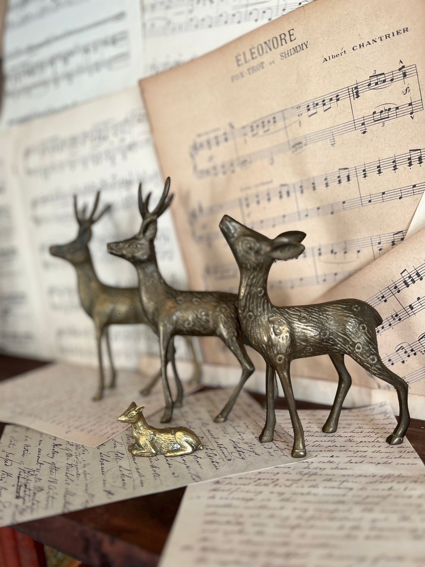 Bronze and brass deer, roe deer and Bambi