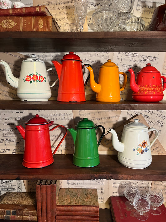 Vintage enamel teapots