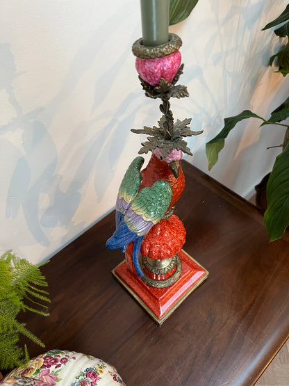 Kerzenständer Papagei aus Porzellan und Bronze