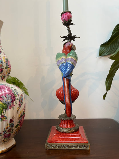 Candlestick parrot porcelain and bronze
