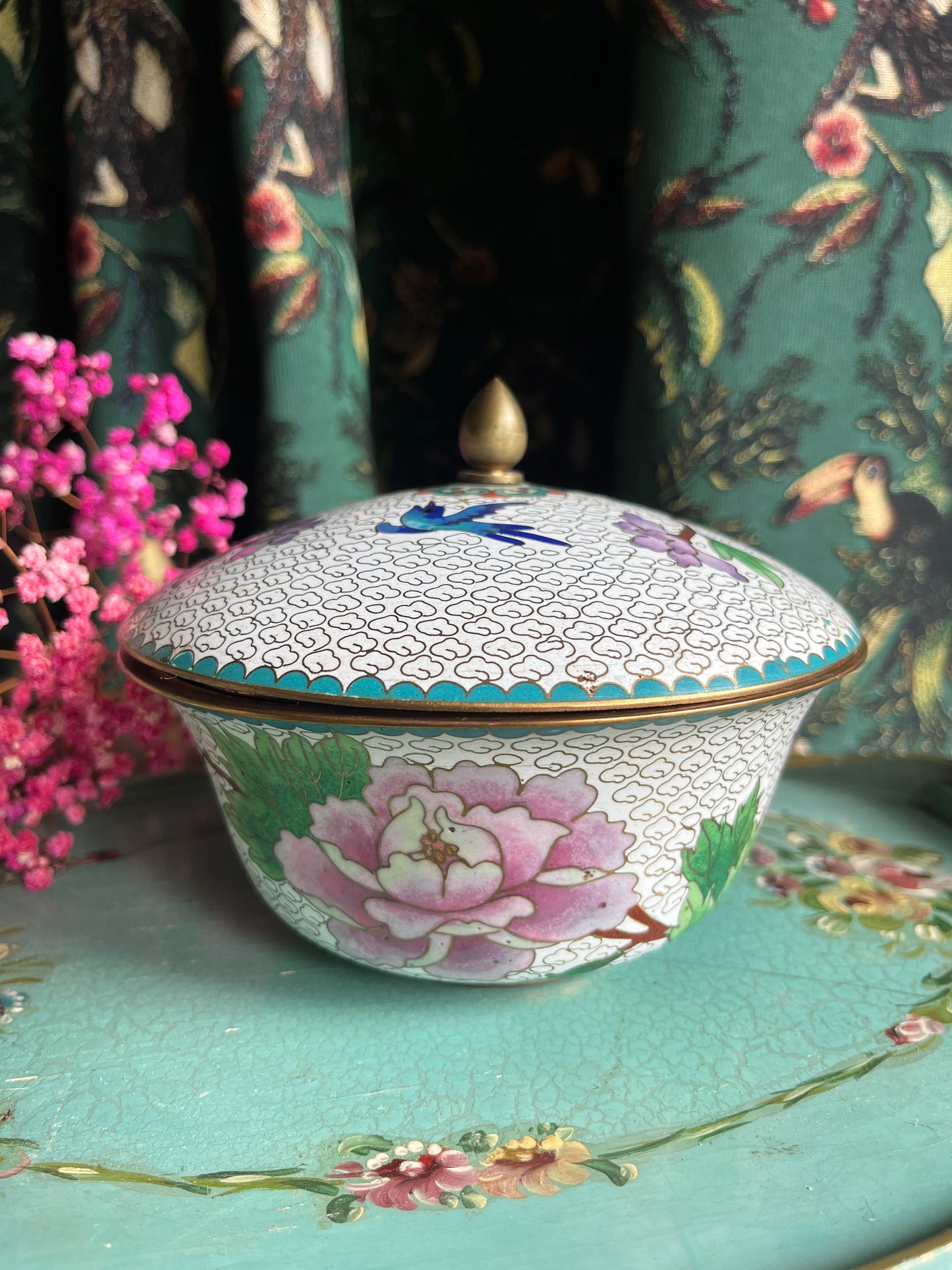 Enamel and bronze cloisonné with lid