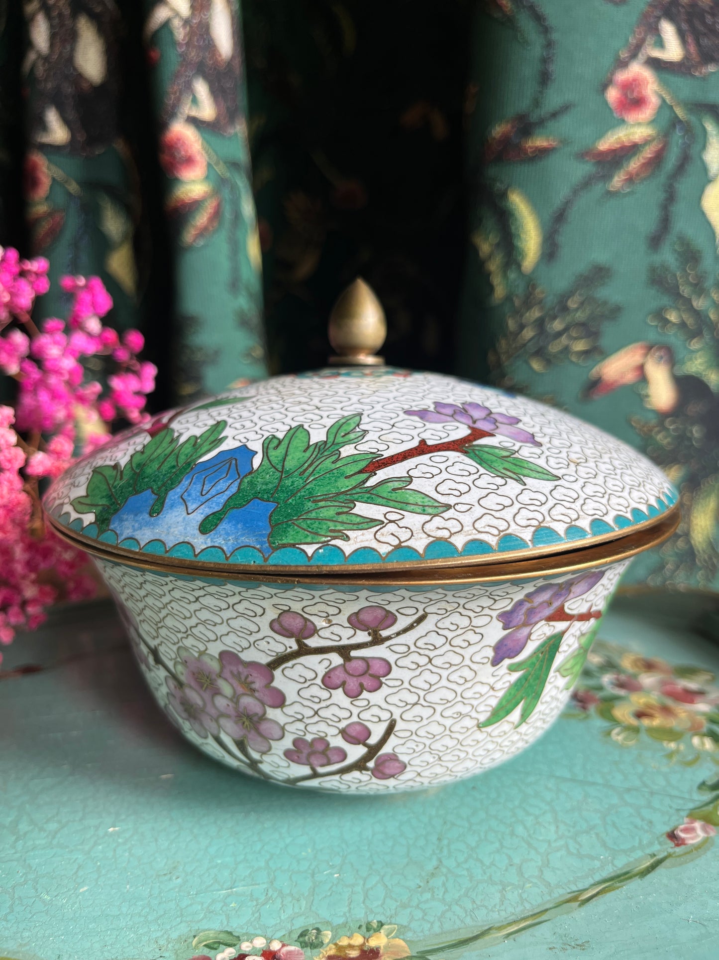 Enamel and bronze cloisonné with lid