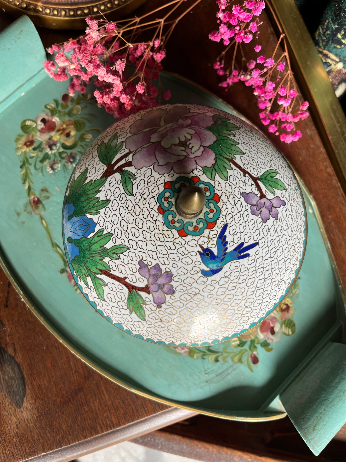 Enamel and bronze cloisonné with lid